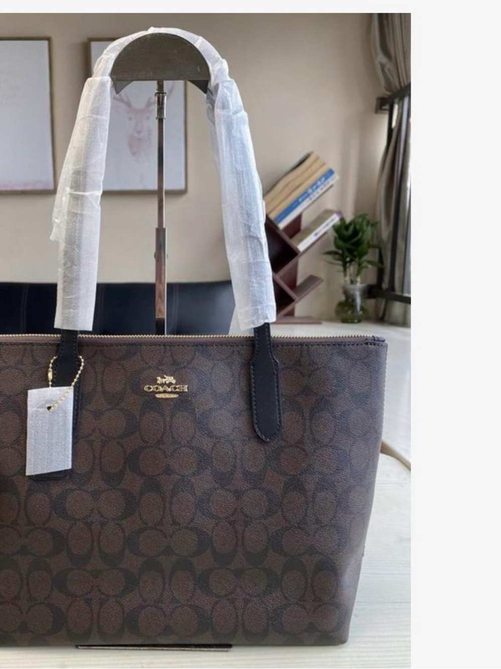 Coach Brown/Black Signature Canvas Tote with Gold Logo